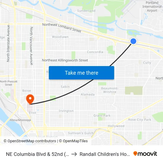 NE Columbia Blvd & 52nd (Naya) to Randall Children's Hospital map