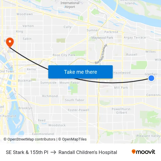 SE Stark & 155th Pl to Randall Children's Hospital map