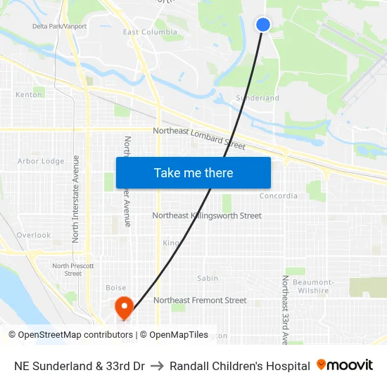 NE Sunderland & 33rd Dr to Randall Children's Hospital map