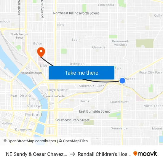 NE Sandy & Cesar Chavez Blvd to Randall Children's Hospital map