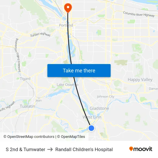 S 2nd & Tumwater to Randall Children's Hospital map