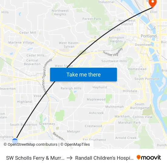 SW Scholls Ferry & Murray to Randall Children's Hospital map