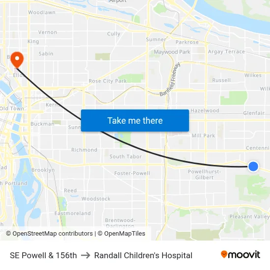 SE Powell & 156th to Randall Children's Hospital map