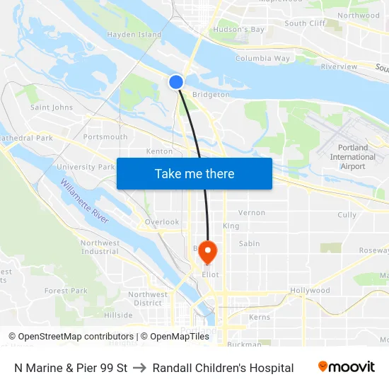 N Marine & Pier 99 St to Randall Children's Hospital map