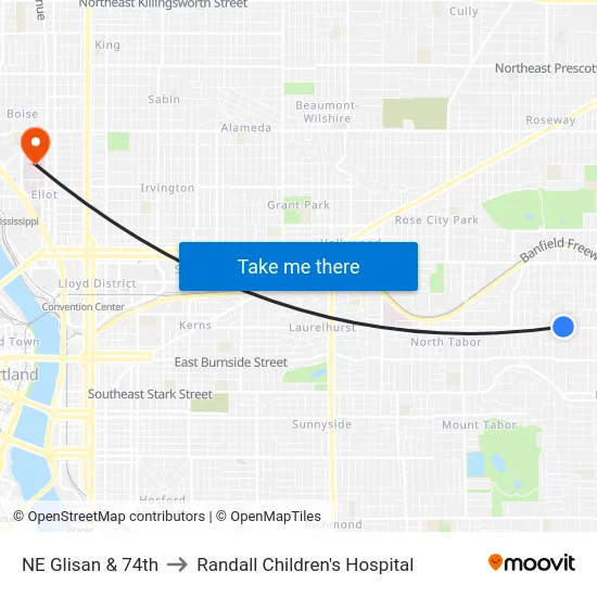 NE Glisan & 74th to Randall Children's Hospital map