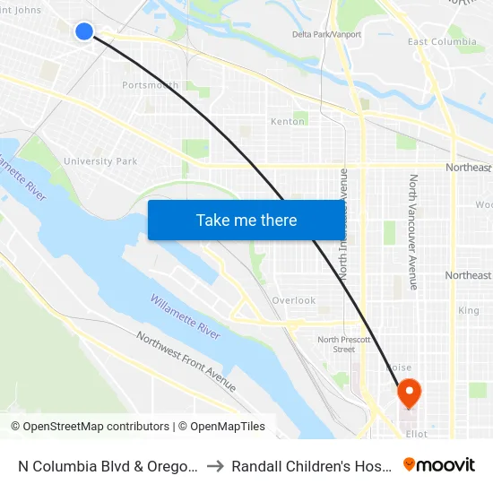 N Columbia Blvd & Oregonian to Randall Children's Hospital map