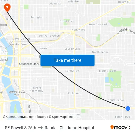 SE Powell & 75th to Randall Children's Hospital map