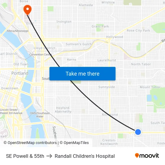 SE Powell & 55th to Randall Children's Hospital map