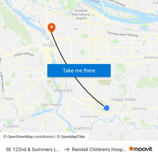 SE 122nd & Summers Lane to Randall Children's Hospital map