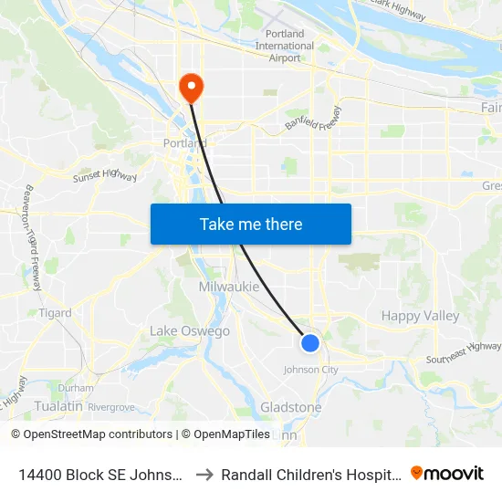 14400 Block SE Johnson to Randall Children's Hospital map