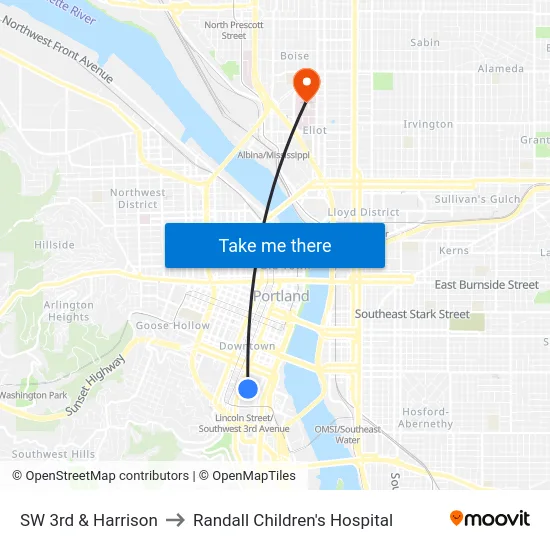 SW 3rd & Harrison to Randall Children's Hospital map