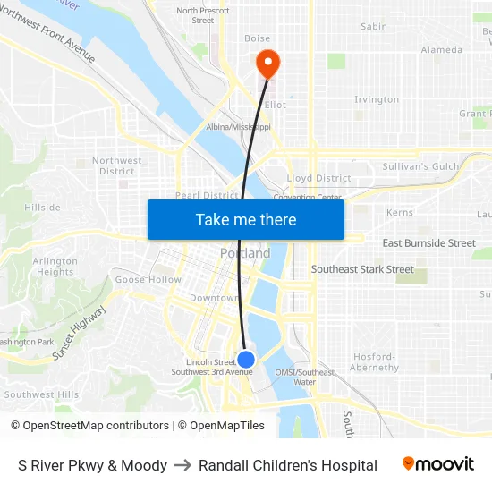 S River Pkwy & Moody to Randall Children's Hospital map
