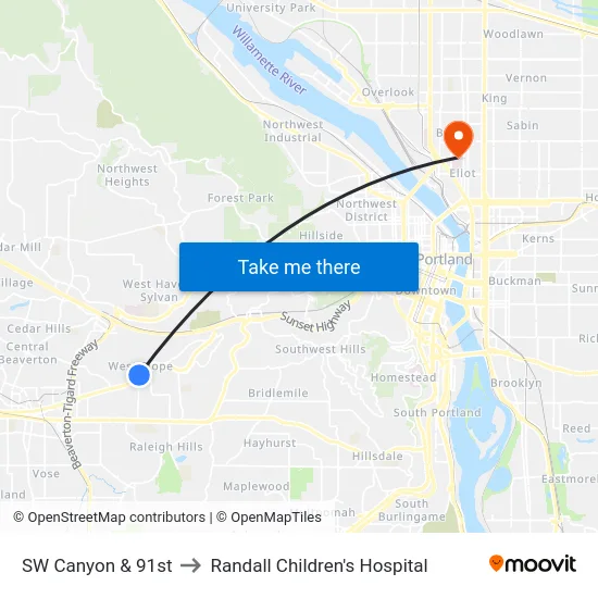 SW Canyon & 91st to Randall Children's Hospital map