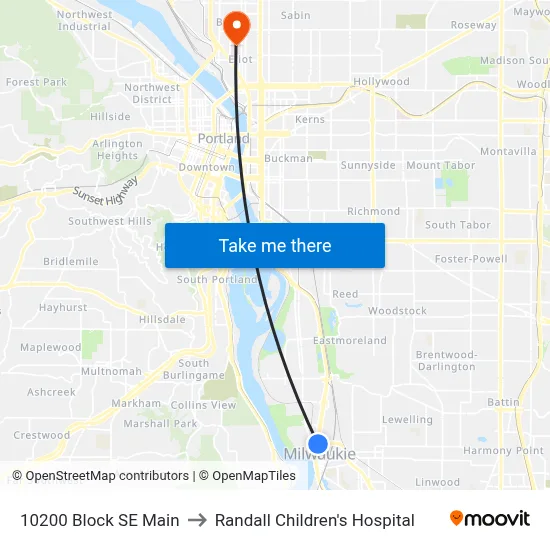 10200 Block SE Main to Randall Children's Hospital map