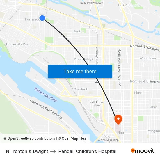 N Trenton & Dwight to Randall Children's Hospital map