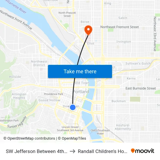 SW Jefferson Between 4th & 5th to Randall Children's Hospital map