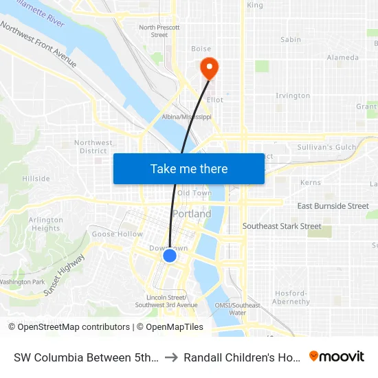 SW Columbia Between 5th & 4th to Randall Children's Hospital map