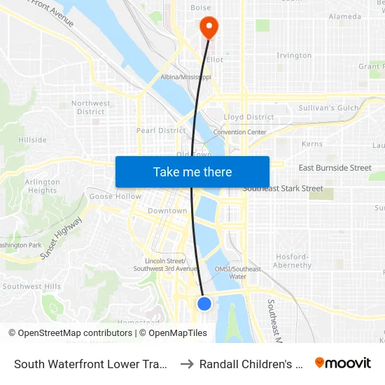 South Waterfront Lower Tram Terminal to Randall Children's Hospital map