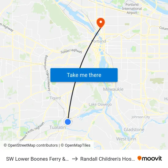 SW Lower Boones Ferry & 65th to Randall Children's Hospital map
