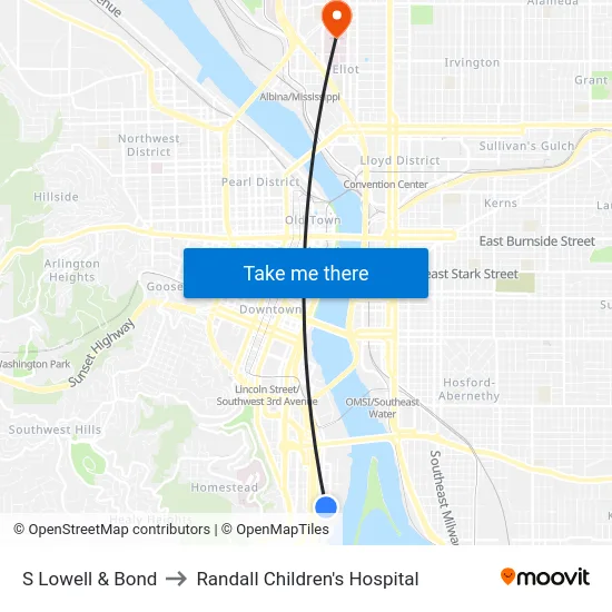 S Lowell & Bond to Randall Children's Hospital map