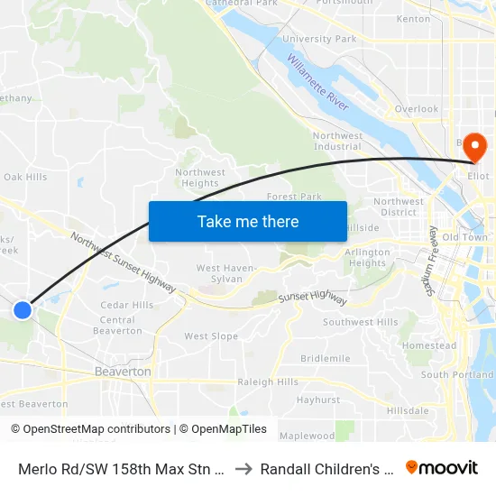 Merlo Rd/SW 158th Max Stn Turnaround to Randall Children's Hospital map