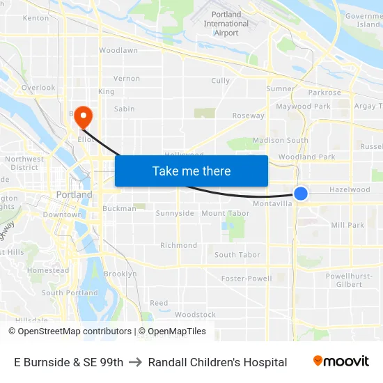 E Burnside & SE 99th to Randall Children's Hospital map