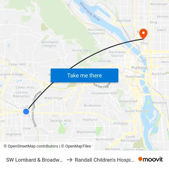SW Lombard & Broadway to Randall Children's Hospital map