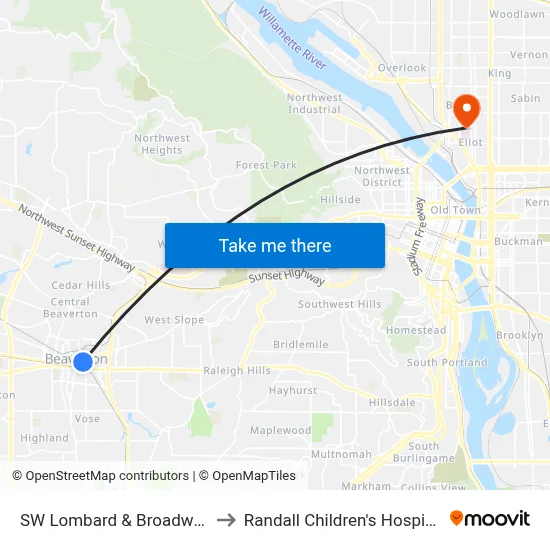 SW Lombard & Broadway to Randall Children's Hospital map