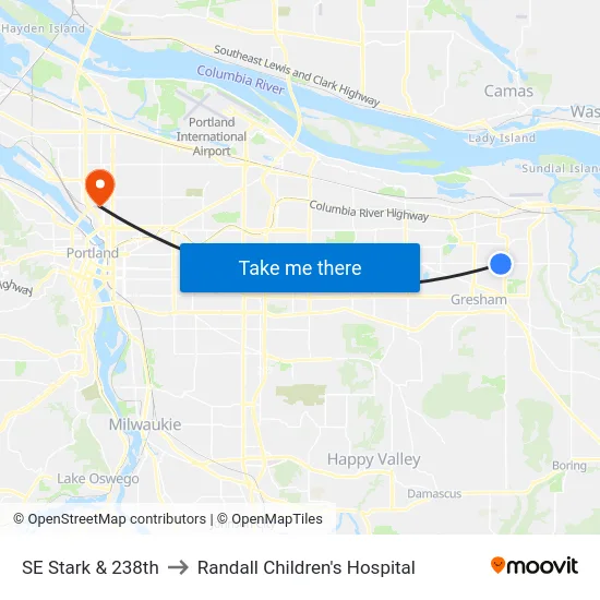 SE Stark & 238th to Randall Children's Hospital map