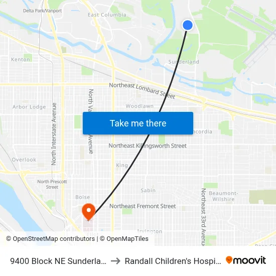 9400 Block NE Sunderland to Randall Children's Hospital map