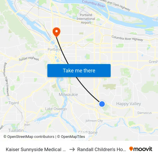 Kaiser Sunnyside Medical Center to Randall Children's Hospital map