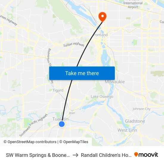 SW Warm Springs & Boones Ferry to Randall Children's Hospital map