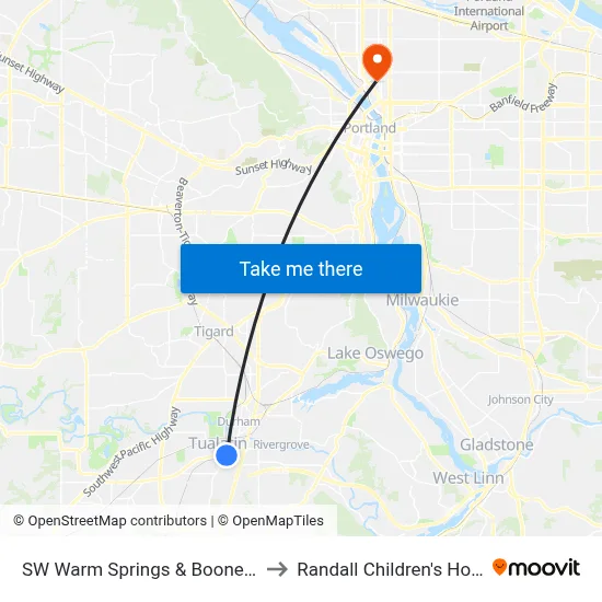 SW Warm Springs & Boones Ferry to Randall Children's Hospital map