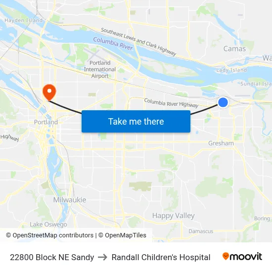 22800 Block NE Sandy to Randall Children's Hospital map