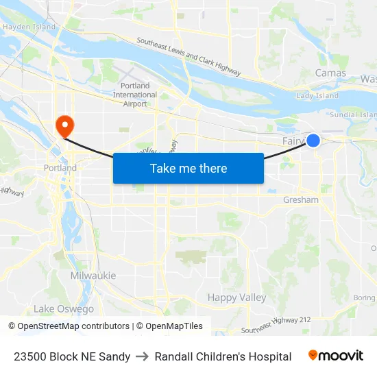 23500 Block NE Sandy to Randall Children's Hospital map
