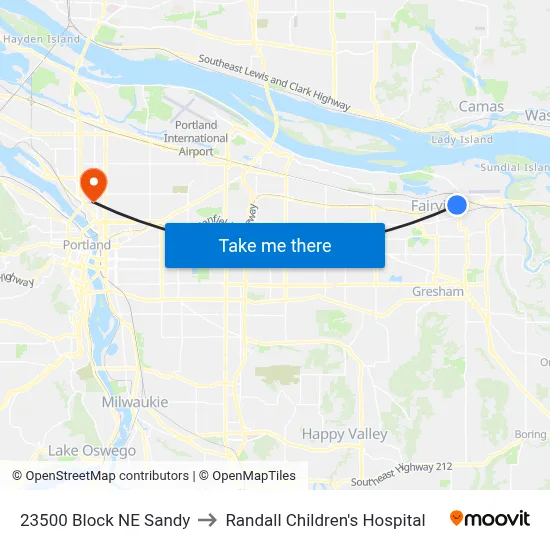 23500 Block NE Sandy to Randall Children's Hospital map