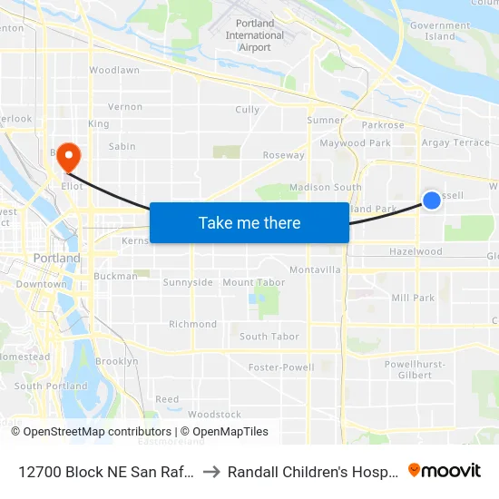 12700 Block NE San Rafael to Randall Children's Hospital map