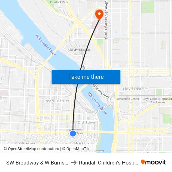 SW Broadway & W Burnside to Randall Children's Hospital map