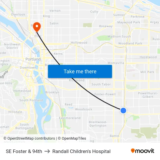 SE Foster & 94th to Randall Children's Hospital map