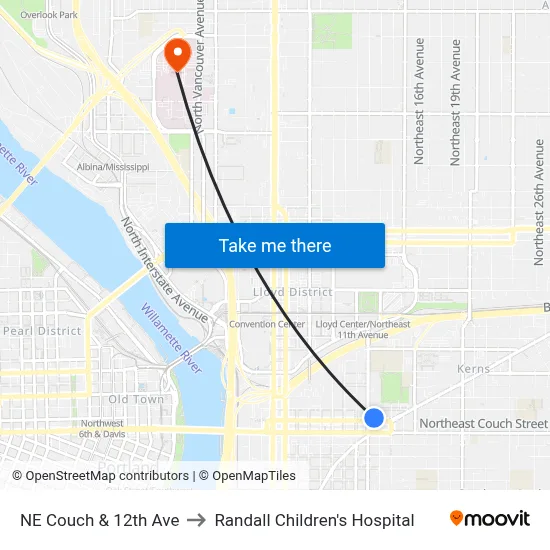 NE Couch & 12th Ave to Randall Children's Hospital map