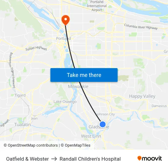 Oatfield & Webster to Randall Children's Hospital map