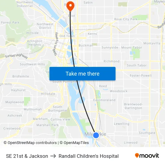 SE 21st & Jackson to Randall Children's Hospital map