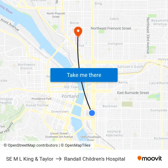 SE M L King & Taylor to Randall Children's Hospital map