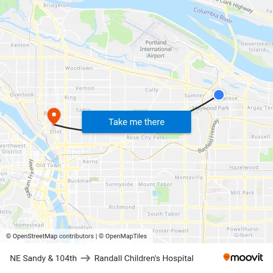 NE Sandy & 104th to Randall Children's Hospital map