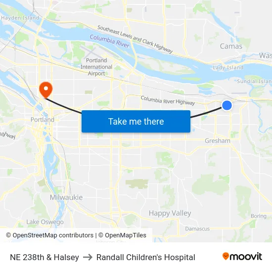 NE 238th & Halsey to Randall Children's Hospital map
