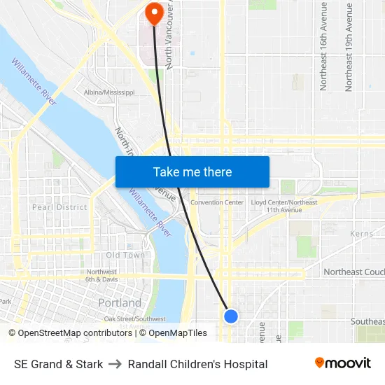 SE Grand & Stark to Randall Children's Hospital map