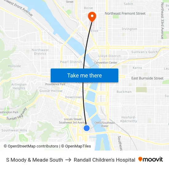 S Moody & Meade South to Randall Children's Hospital map