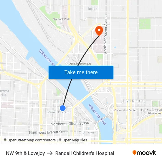 NW 9th & Lovejoy to Randall Children's Hospital map