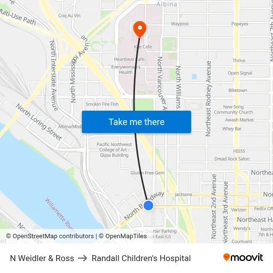 N Weidler & Ross to Randall Children's Hospital map
