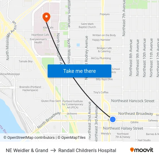NE Weidler & Grand to Randall Children's Hospital map